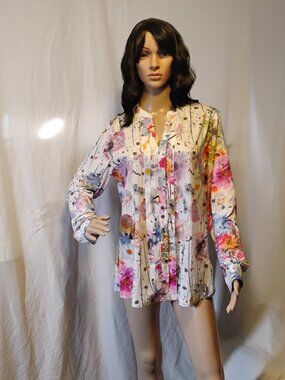 Watercolor Floral Mock Button Down Shirt | Large | Cottagecore Boho Romantic